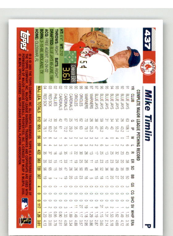 Mike Timlin Card 2005 Topps Black #437 Image 2