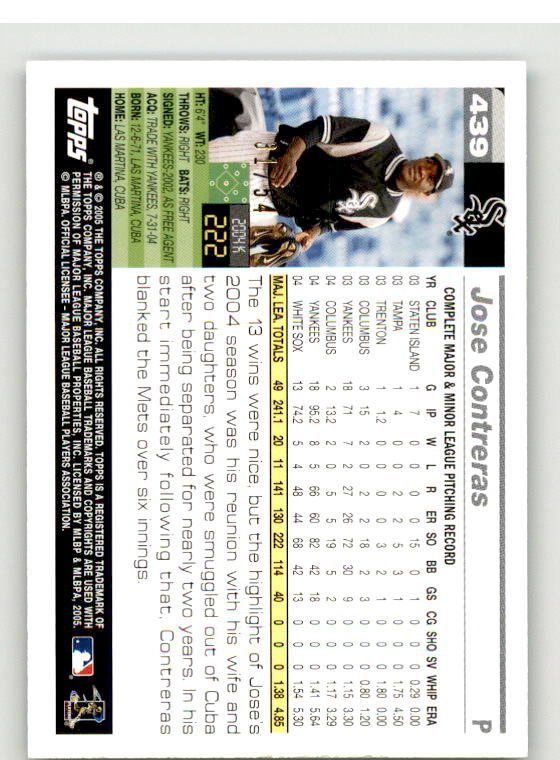Jose Contreras Card 2005 Topps Black #439 Image 2
