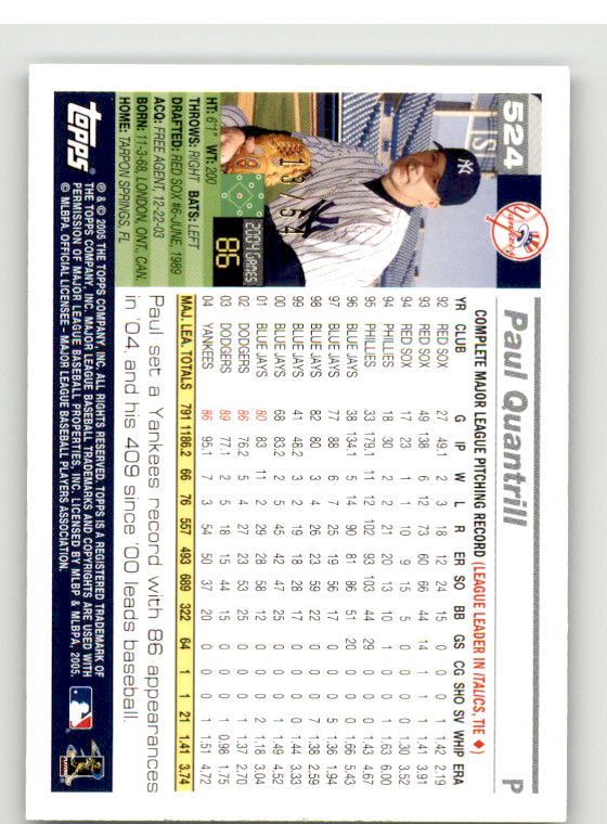 Paul Quantrill Card 2005 Topps Black #524 Image 2