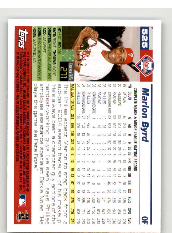 Marlon Byrd Card 2005 Topps Black #525 Image 2