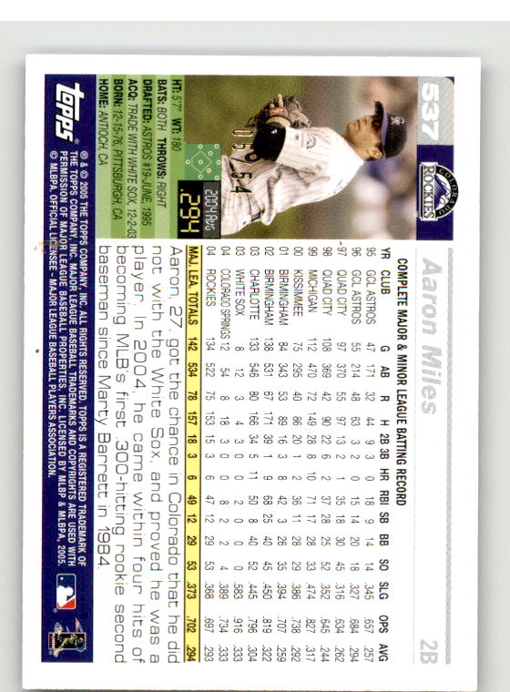 Aaron Miles Card 2005 Topps Black #537 Image 2