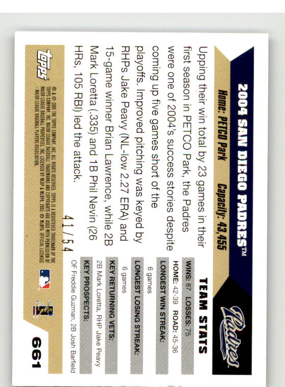 San Diego Padres TC Card 2005 Topps Black #661 Image 2