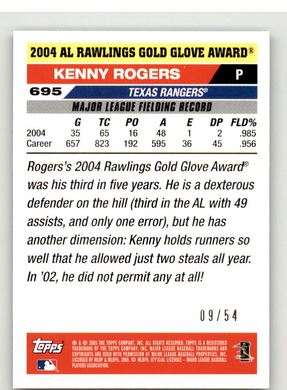Kenny Rogers GG Card 2005 Topps Black #695 Image 2