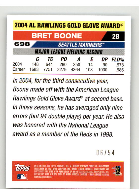 Bret Boone GG Card 2005 Topps Black #698 Image 2