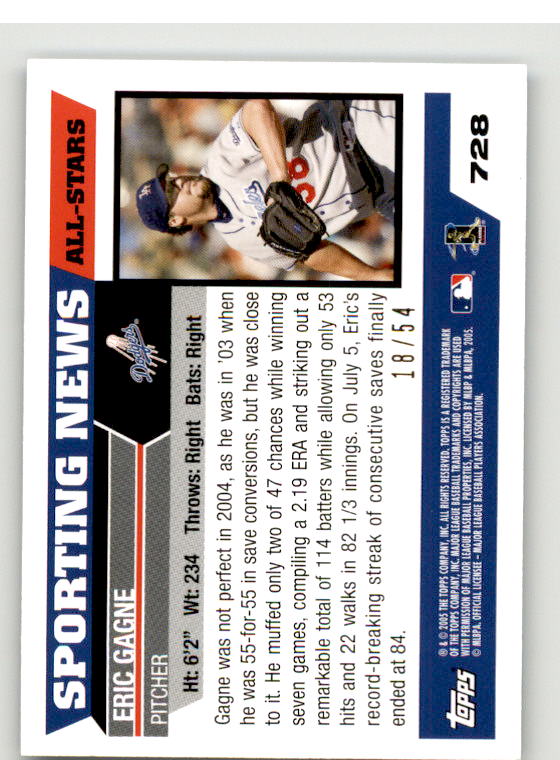 Eric Gagne AS Card 2005 Topps Black #728 Image 2