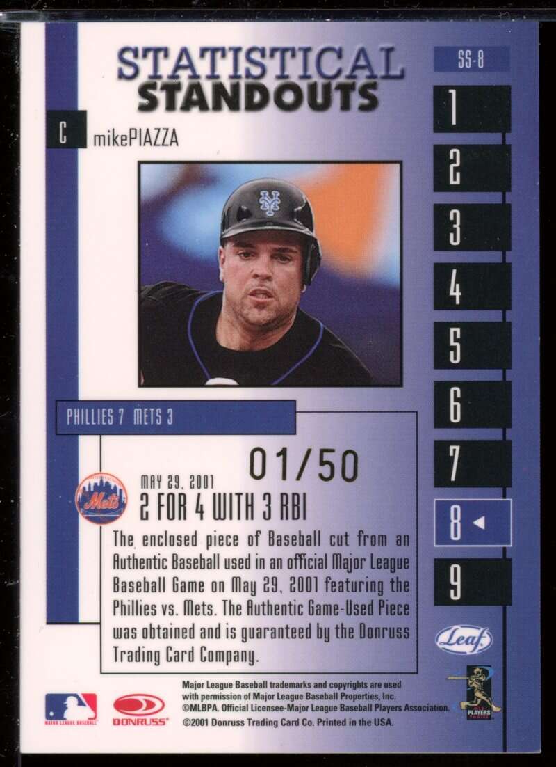 Mike Piazza Card 2001 Leaf Rookies and Stars Statistical Standouts Super #SS8 Image 2