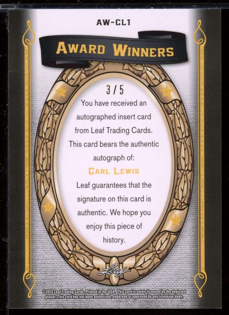 Carl Lewis Card 2012 Leaf Legends of Sport Award Winners Autographs Gold #AWCL1 Image 2
