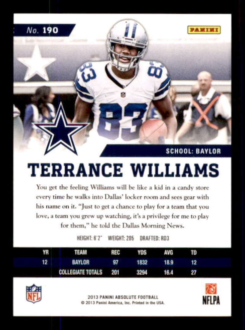 Terrance Williams Rookie Card 2013 Absolute Spectrum Platinum #190A Image 2