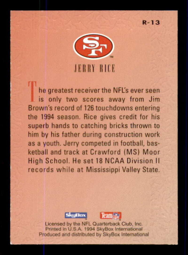 Jerry Rice Card 1994 SkyBox Premium Revolution #R13 Image 2