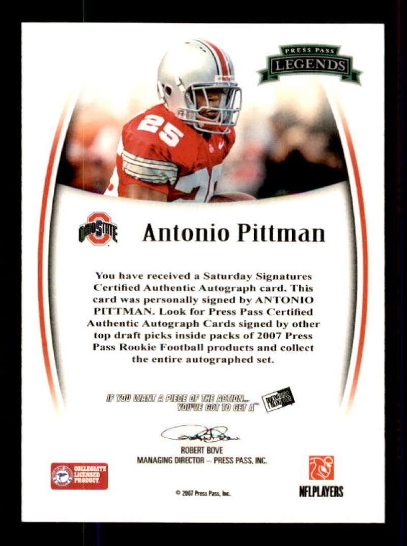 Antonio Pittman Rookie Card 2007 Press Pass Legends Autographs #62 Image 2