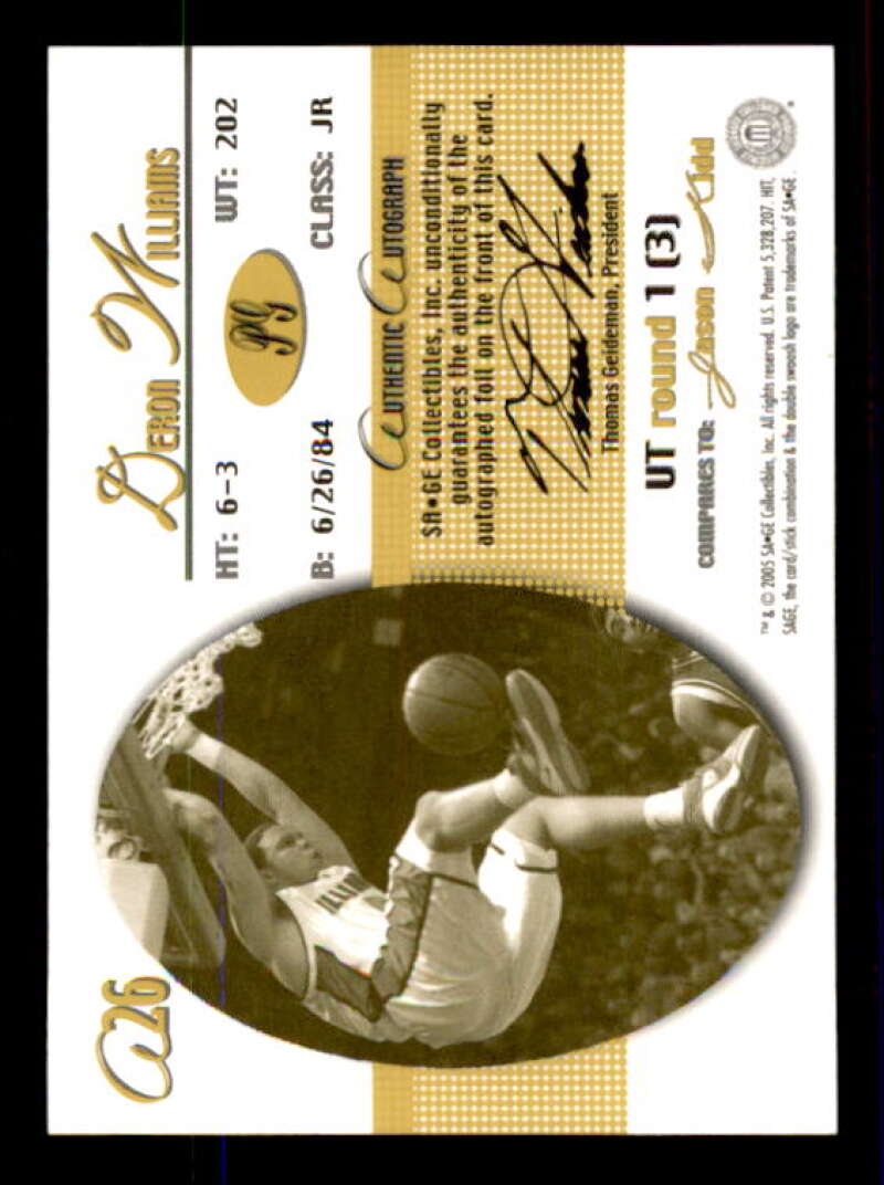 Deron Williams Rookie Card 2005 SAGE Autographs Bronze #A26 /200 Image 2
