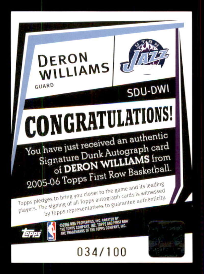 Deron Williams Rookie Card 2005-06 Topps First Row Signature Dunk #DWI Image 2