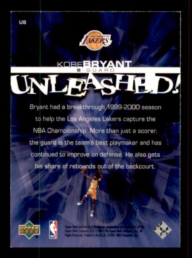 Kobe Bryant Card 2000-01 Upper Deck Unleashed #U8 Image 2