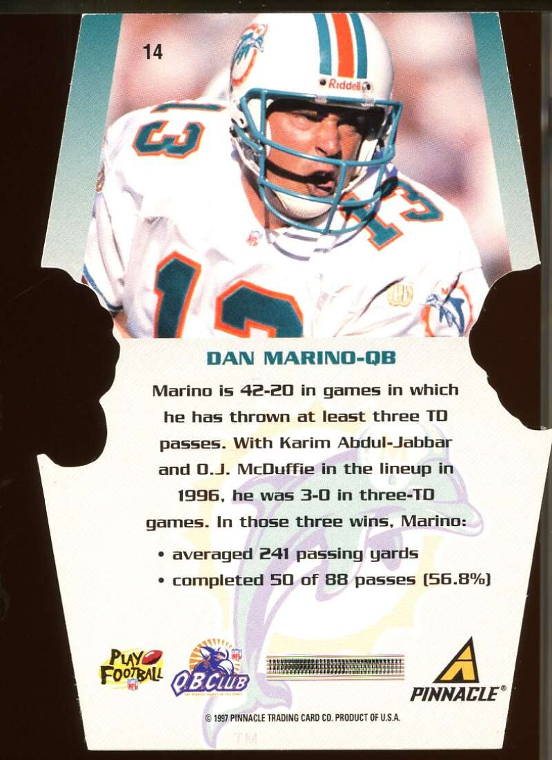 Dan Marino Card 1997 Pinnacle Scoring Core #14 Image 2