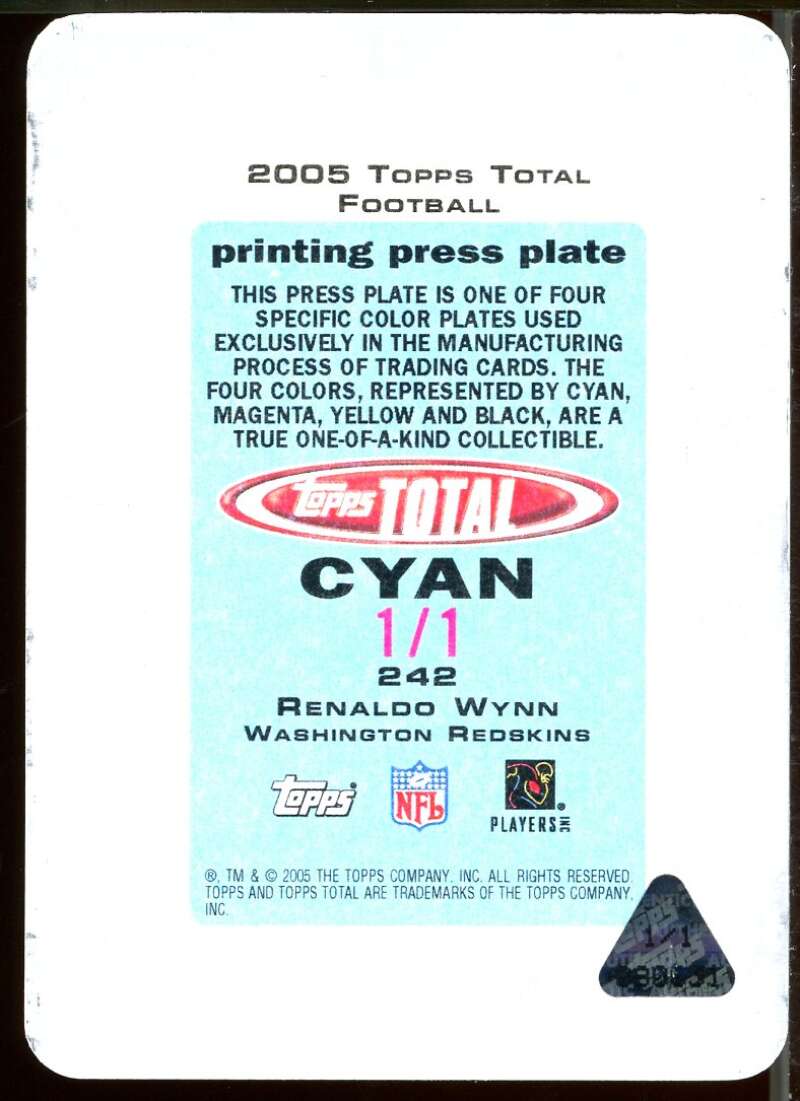 Renaldo Wynn Card 2005 Topps Total Printing Plates Cyan Back #242 Image 2