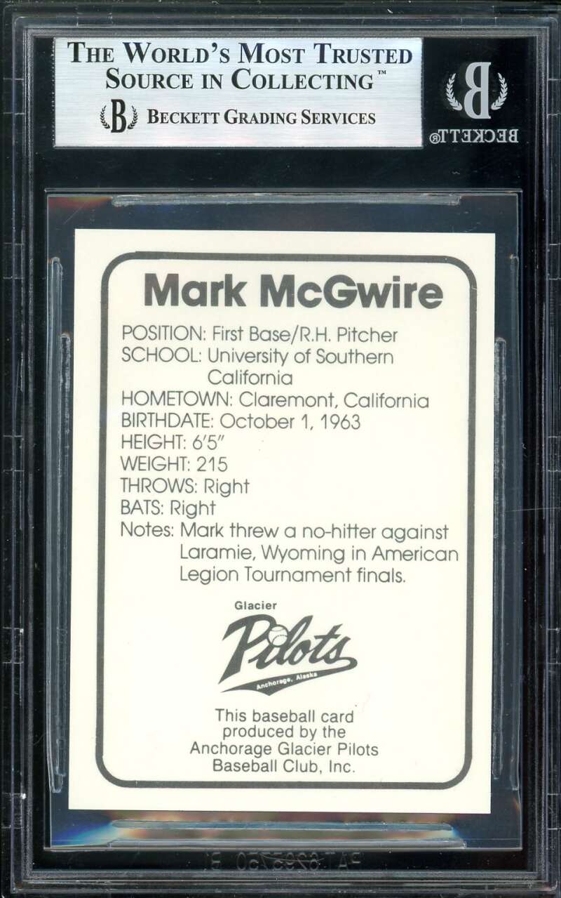 Mark Mcgwire Rookie Card 1982 Anchorage Glacier Pilots #1 BGS 9 (9 9.5 9.5 8.5) Image 2