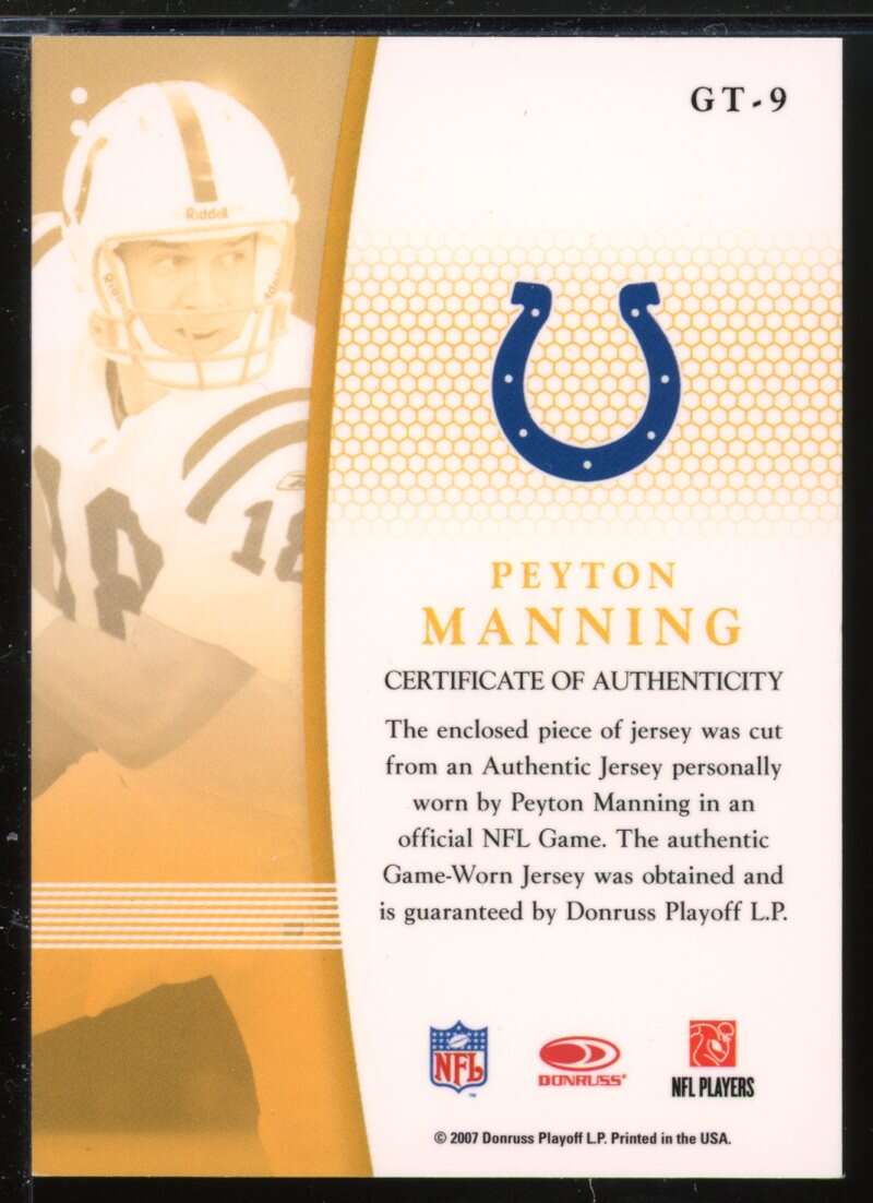 Peyton Manning Card 2007 Leaf Certified Materials Gold Team #9 Image 2