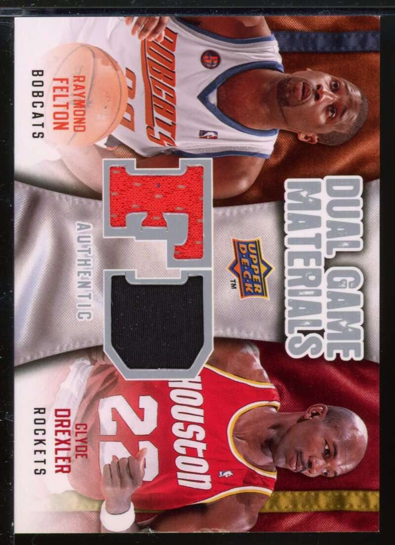 Clyde Drexler/Raymond Felton Card 2009-10 Upper Deck Game Materials Dual #DGFD Image 1