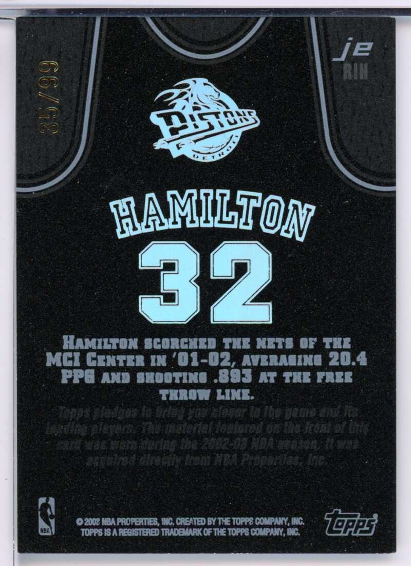 Richard Hamilton Card 2002-03 Topps Jersey Edition Black #JERIH Image 2