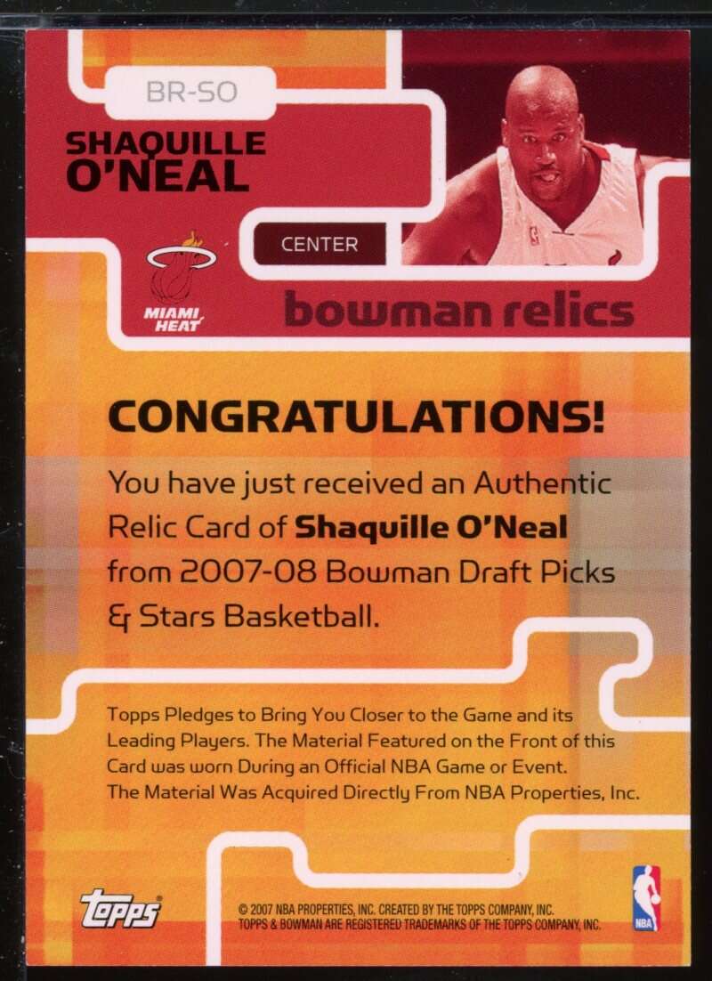 Shaquille O'Neal Card 2007-08 Bowman Relics #SO Image 2