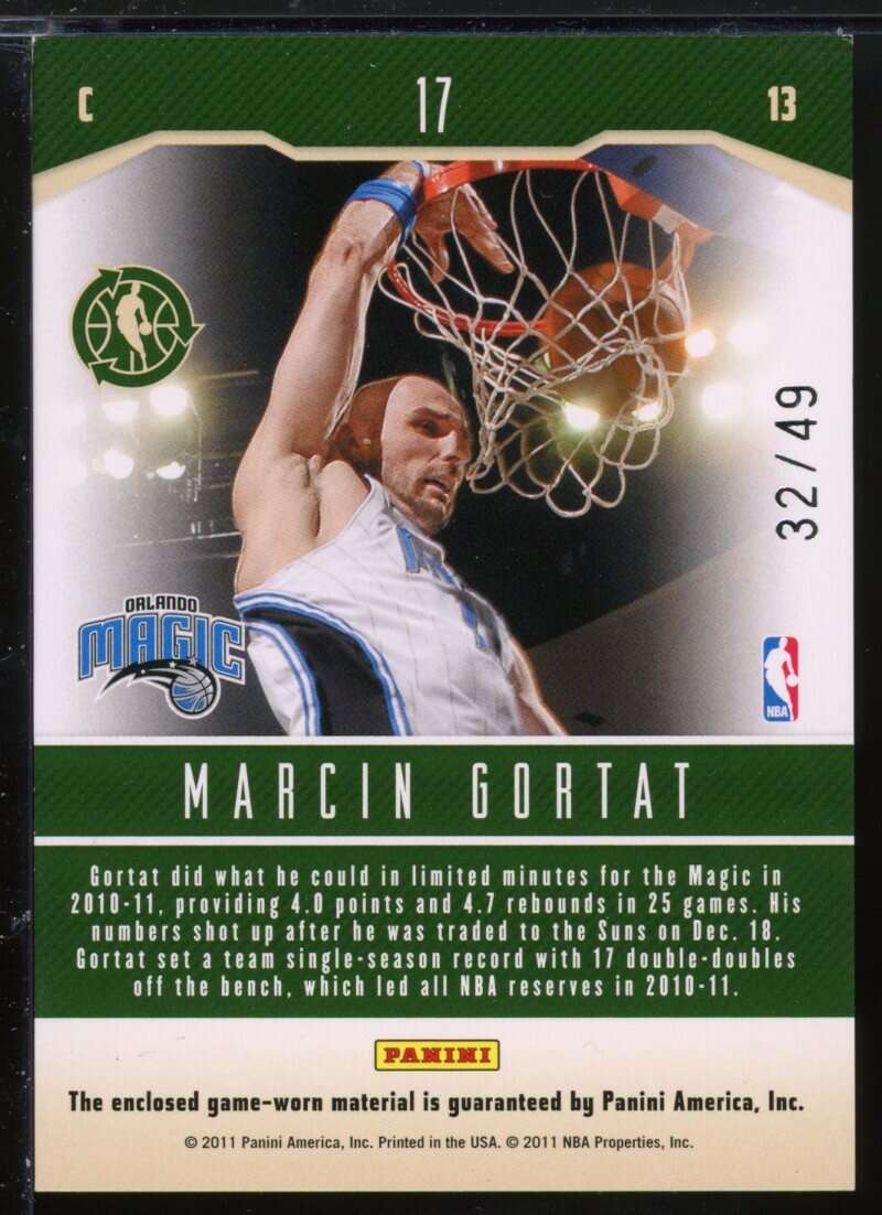 Marcin Gortat Card 2010-11 Panini Season Update Green Week Jerseys Prime #17 /49 Image 2