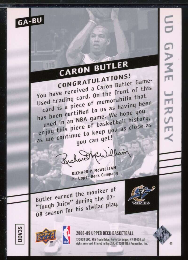 Caron Butler Card 2008-09 Upper Deck Game Jerseys #GABU Image 2