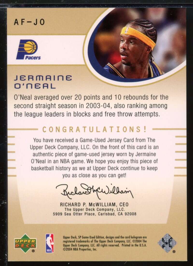 Jermaine O'Neal Card 004-05 SP Game Used Authentic Fabrics Gold #JO Image 2