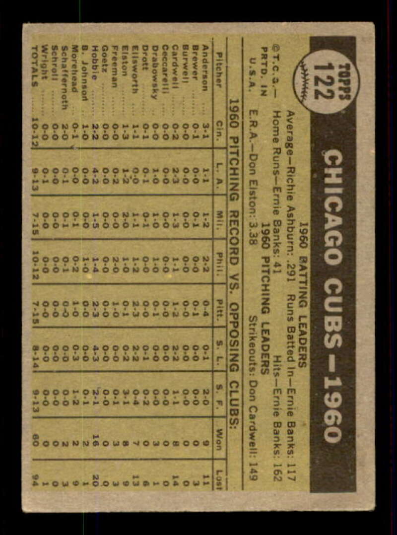 Chicago Cubs TC Card 1961 Topps #122 Image 2