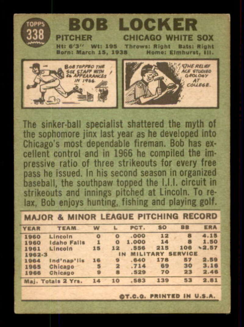 Bob Locker Card 1967 Topps #338 Image 2