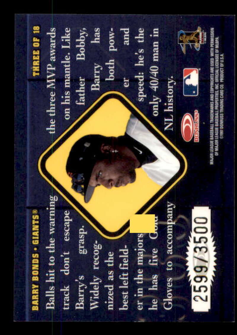 Barry Bonds Card 1997 Leaf Warning Track #3 Image 2