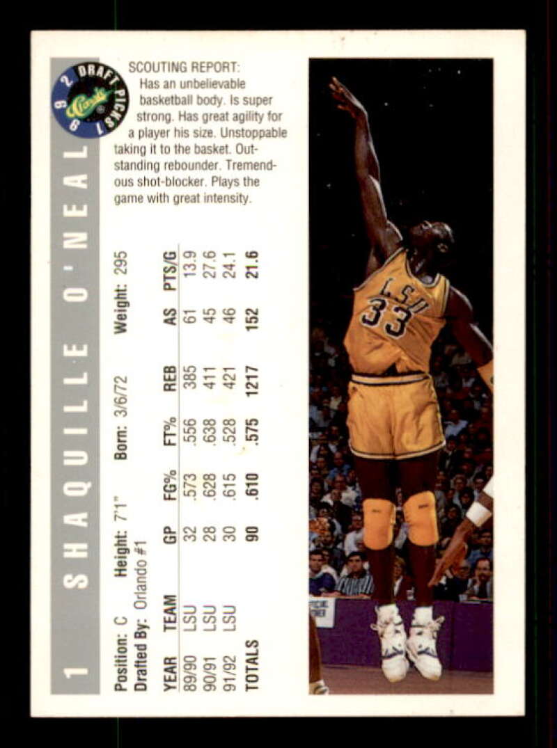 Shaquille O'Neal Rookie Card 1992 Classic #1 Image 2