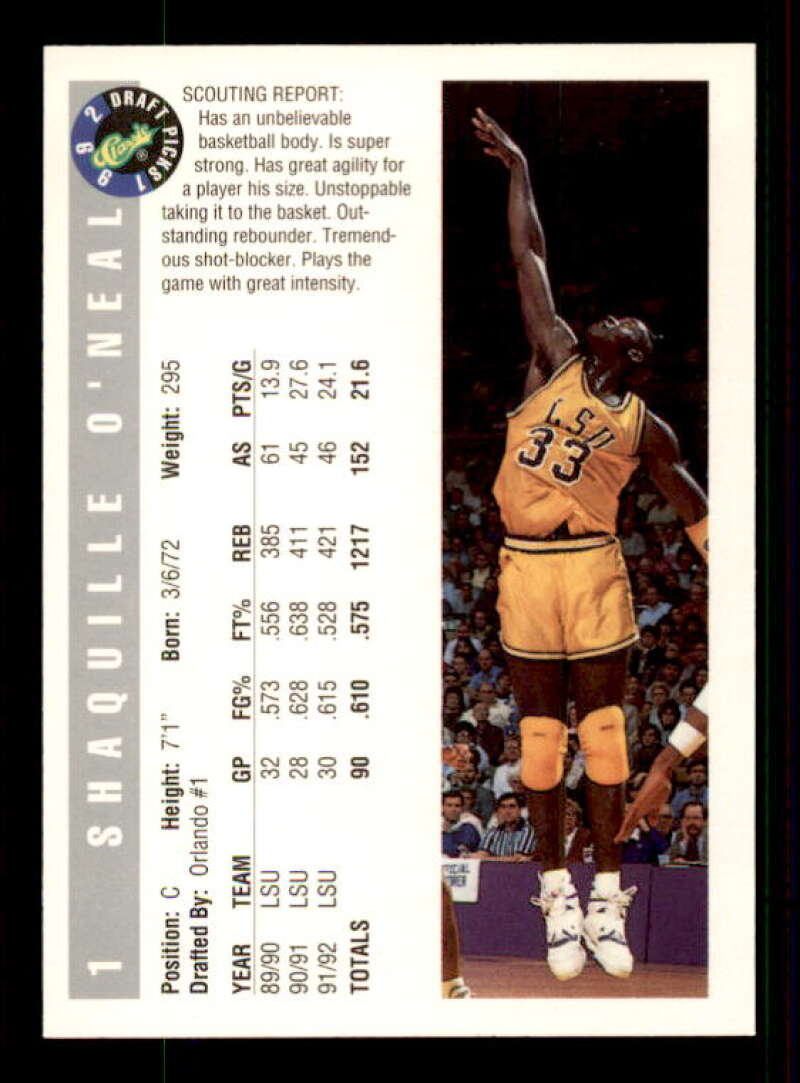 Shaquille O'Neal Rookie Card 1992 Classic #1 Image 2