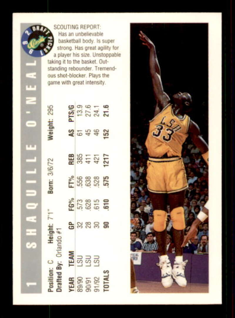 Shaquille O'Neal Rookie Card 1992 Classic #1 Image 2