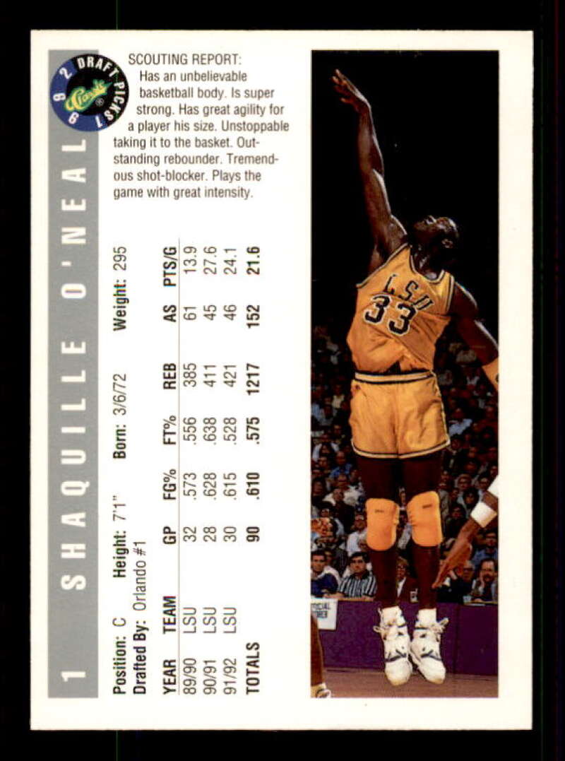 Shaquille O'Neal Rookie Card 1992 Classic #1 Image 2