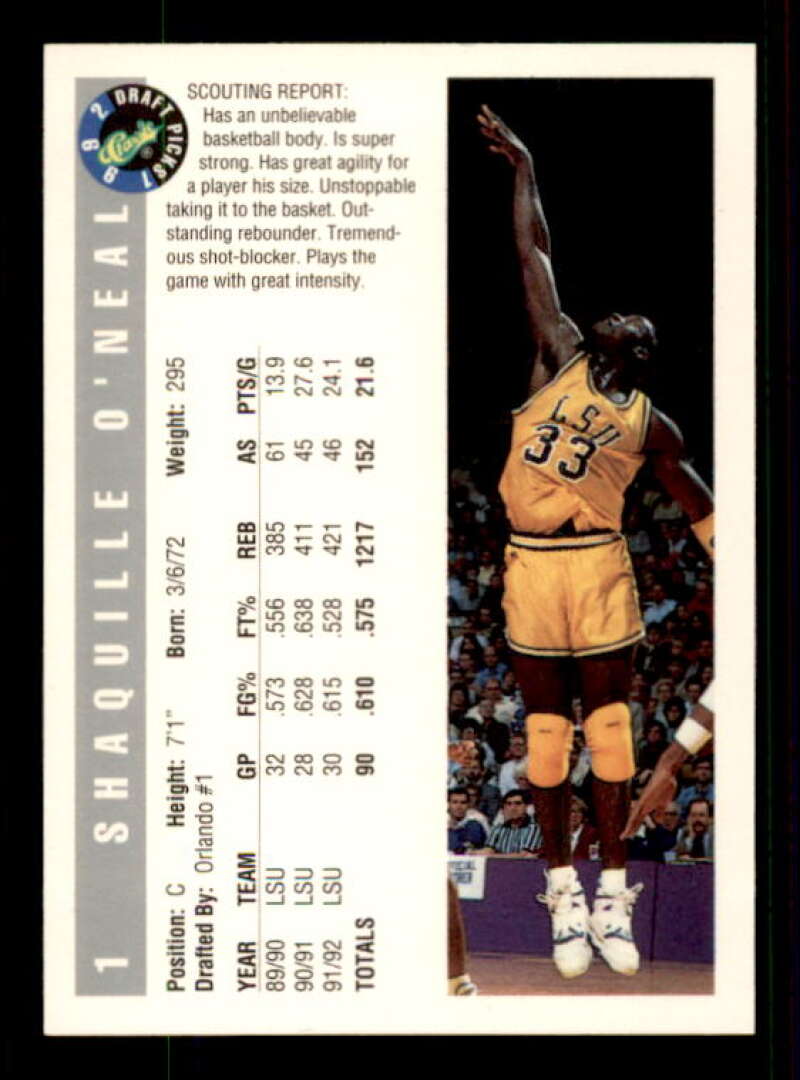 Shaquille O'Neal Rookie Card 1992 Classic #1 Image 2