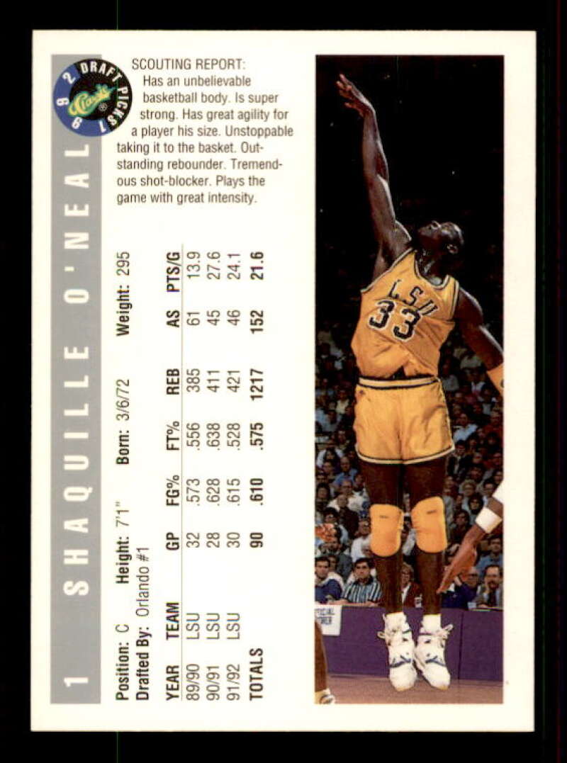 Shaquille O'Neal Rookie Card 1992 Classic #1 Image 2