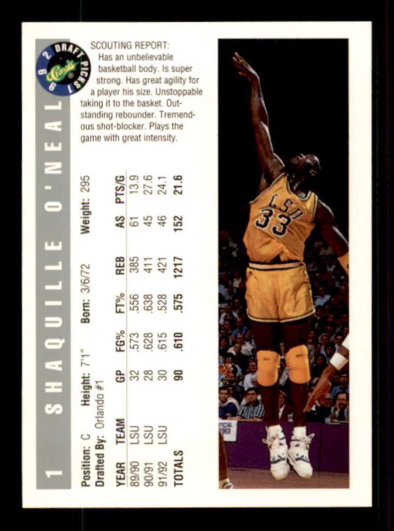 Shaquille O'Neal Rookie Card 1992 Classic #1 Image 2