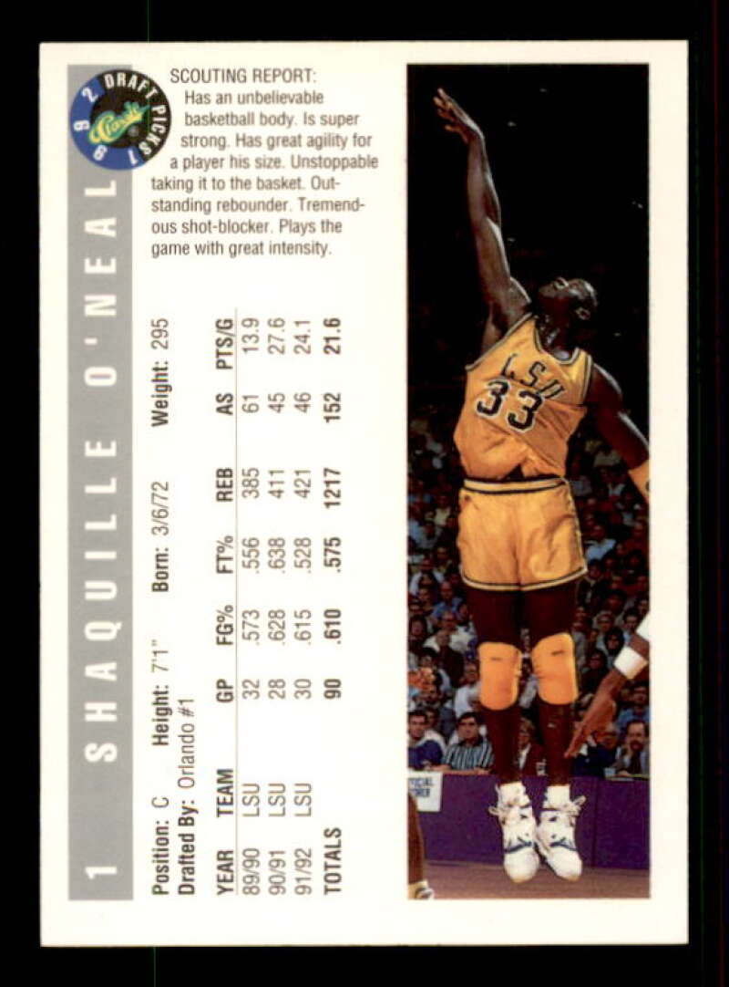 Shaquille O'Neal Rookie Card 1992 Classic #1 Image 2