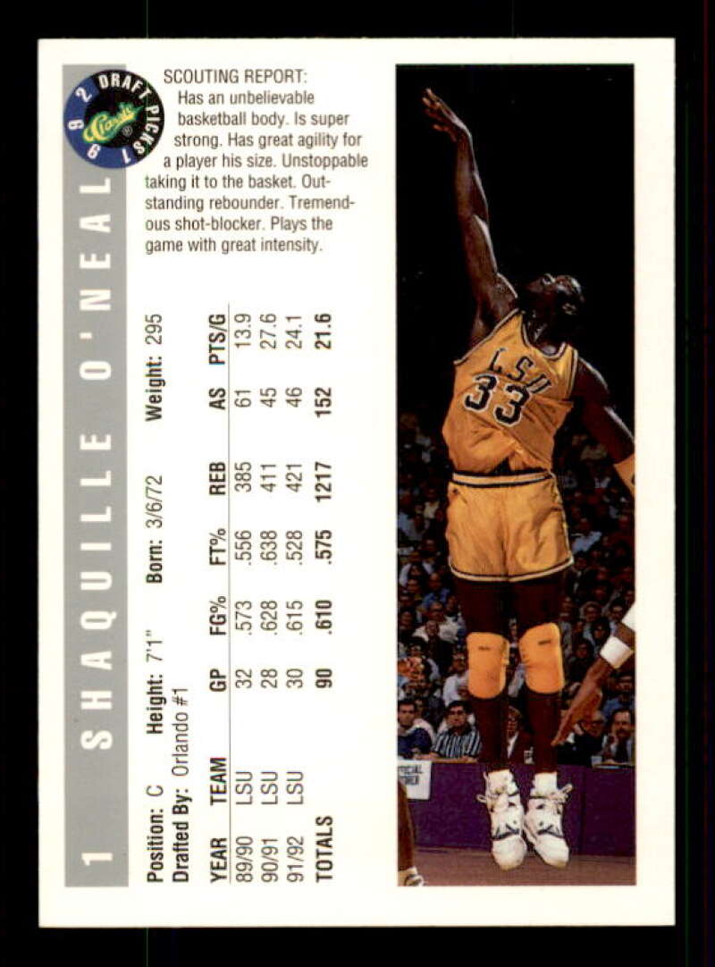 Shaquille O'Neal Rookie Card 1992 Classic #1 Image 2