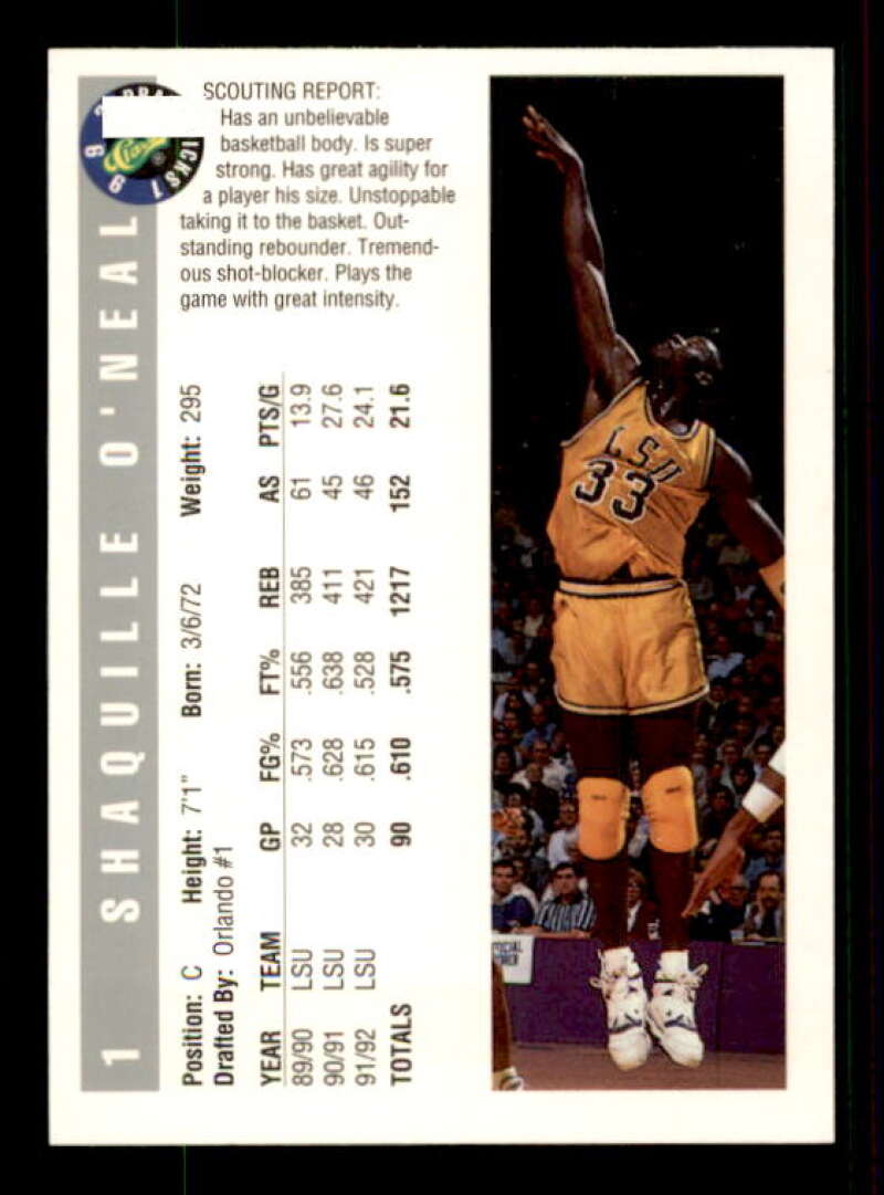 Shaquille O'Neal Rookie Card 1992 Classic #1 Image 2