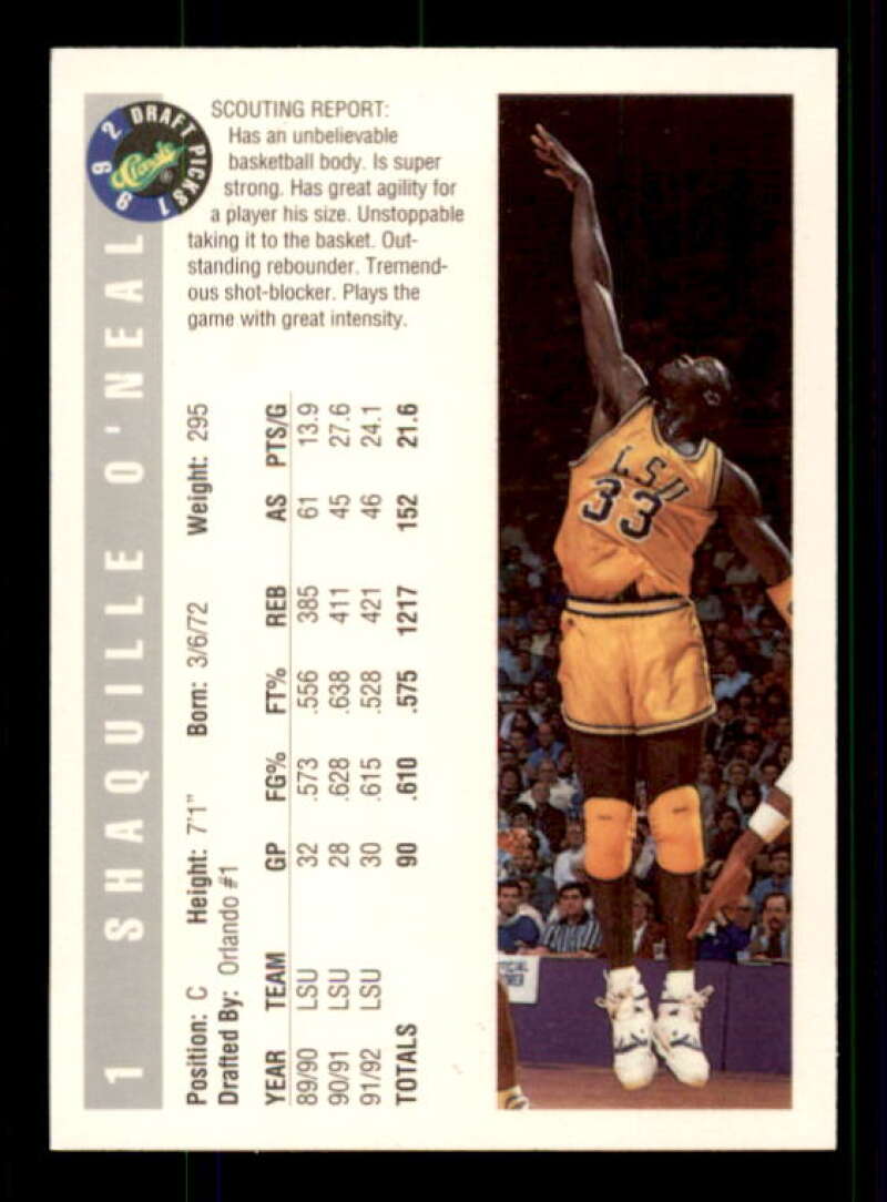 Shaquille O'Neal Rookie Card 1992 Classic #1 Image 2