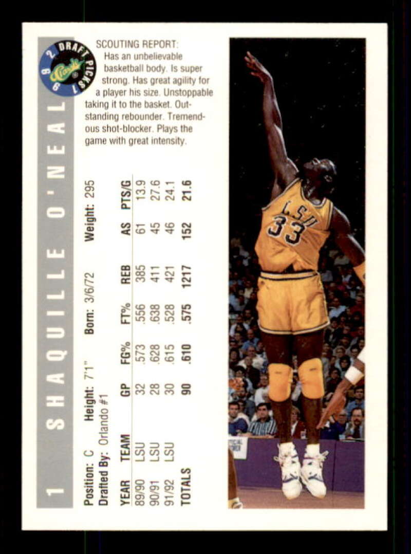 Shaquille O'Neal Rookie Card 1992 Classic #1 Image 2