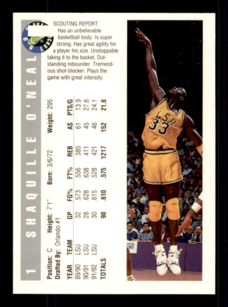 Shaquille O'Neal Rookie Card 1992 Classic #1 Image 2