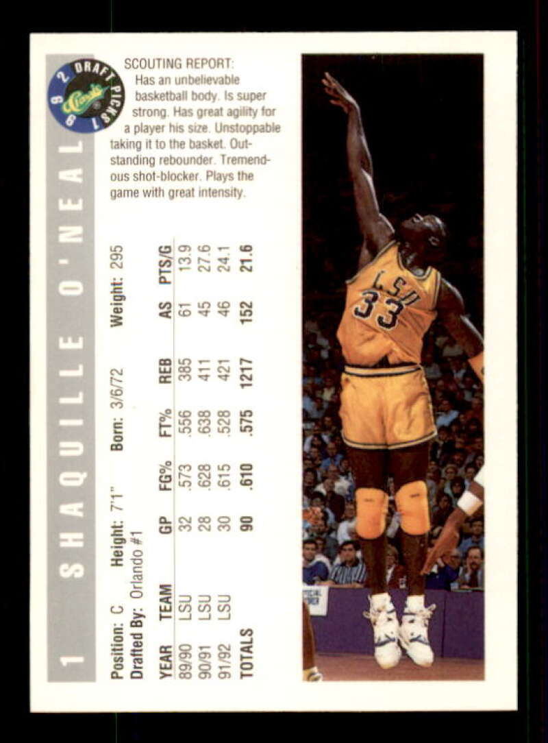 Shaquille O'Neal Rookie Card 1992 Classic #1 Image 2