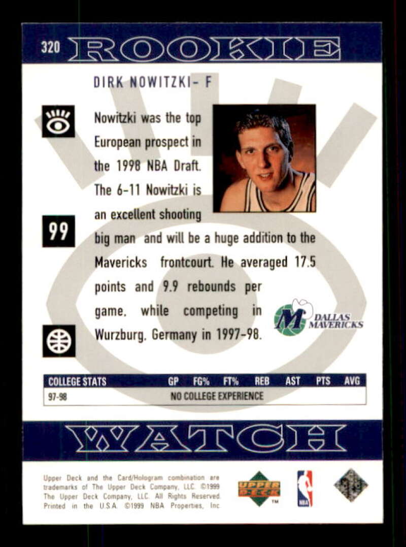 Dirk Nowitzki Rookie Card 1998-99 Upper Deck #320 Image 2