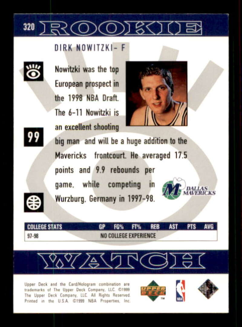 Dirk Nowitzki Rookie Card 1998-99 Upper Deck #320 Image 2