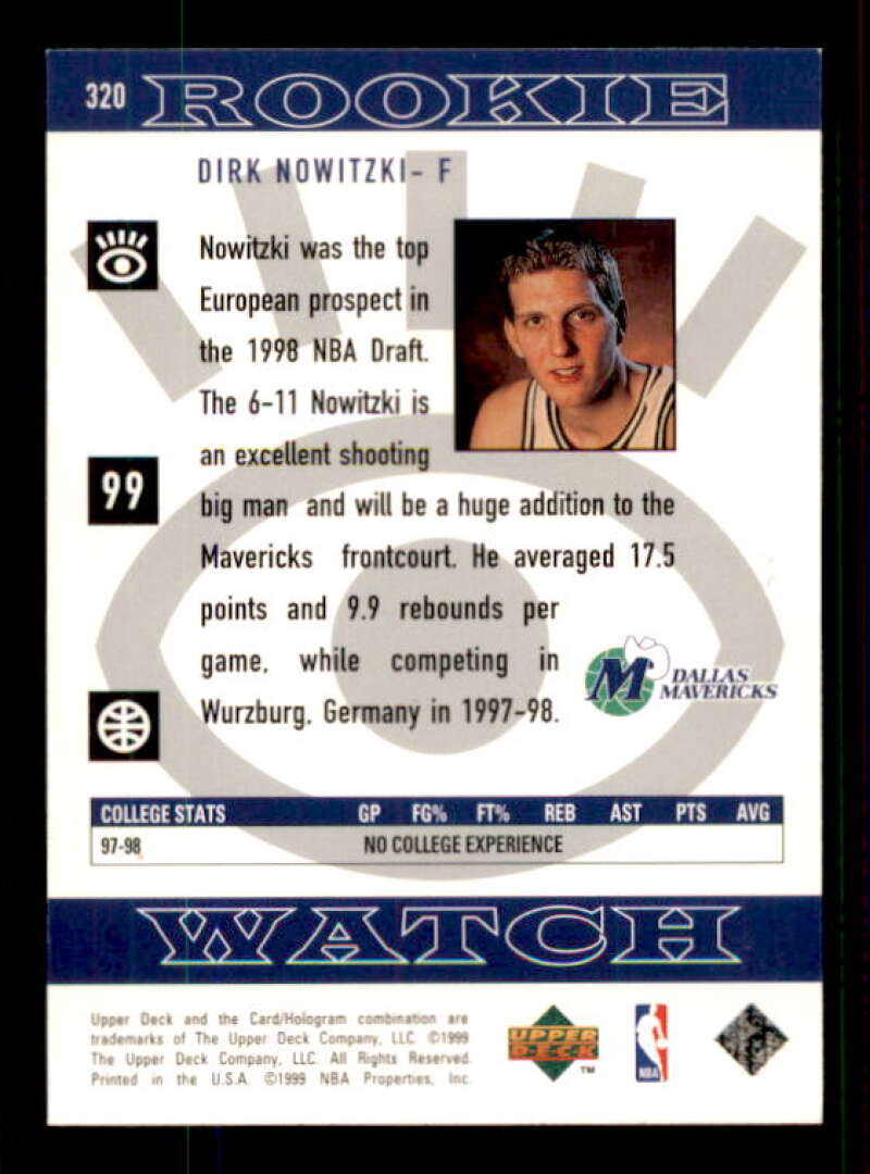 Dirk Nowitzki Rookie Card 1998-99 Upper Deck #320 Image 2