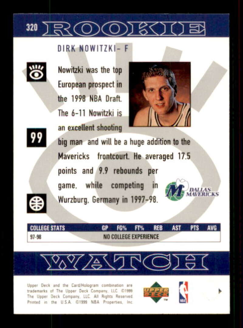 Dirk Nowitzki Rookie Card 1998-99 Upper Deck #320 Image 2