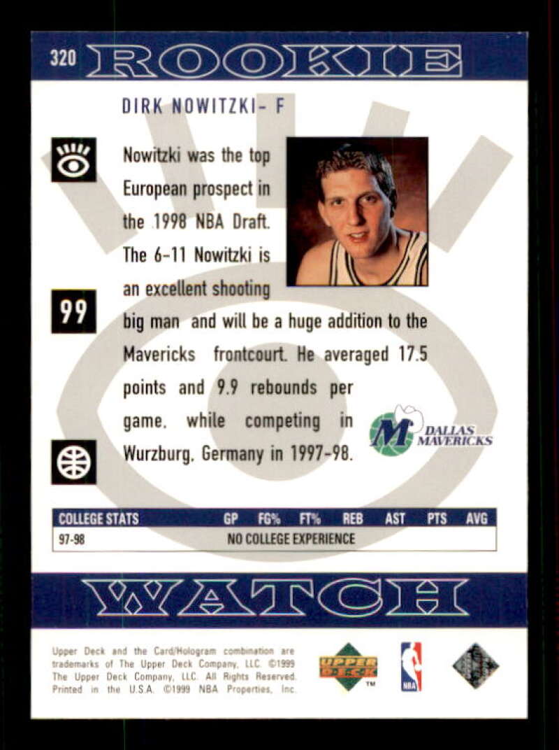 Dirk Nowitzki Rookie Card 1998-99 Upper Deck #320 Image 2