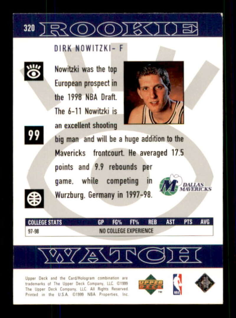 Dirk Nowitzki Rookie Card 1998-99 Upper Deck #320 Image 2